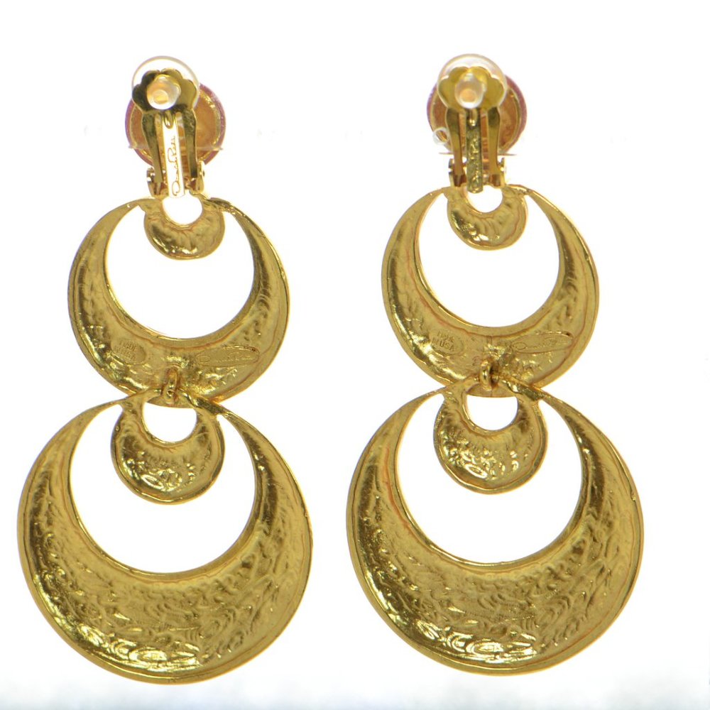 Oscar de la Renta Gold-tone Red Enamel Moon Drop Large Earrings - Picture 3 of 5